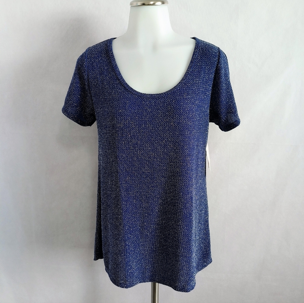 LuLaRoe Blue Metallic Silver Classic T NWT Women's Medium
